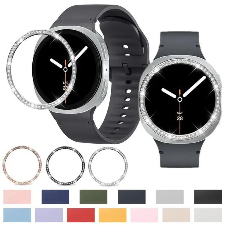 Diamond Bezel and Solid Color Stitched Silicone Watch Band, For Samsung Galaxy Watch8 44mm, For Samsung Galaxy Watch8 40mm