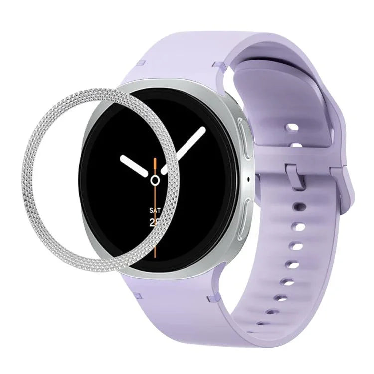 Rhombic Texture Bezel and Solid Color Stitched Silicone Watch Band, For Samsung Galaxy Watch8 44mm, For Samsung Galaxy Watch8 40mm