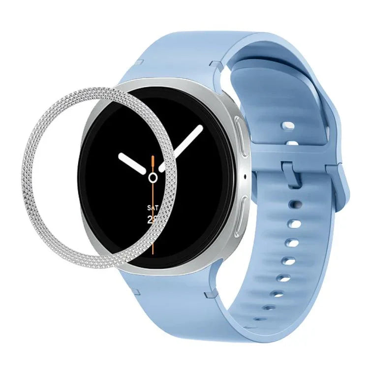 Rhombic Texture Bezel and Solid Color Stitched Silicone Watch Band, For Samsung Galaxy Watch8 44mm, For Samsung Galaxy Watch8 40mm