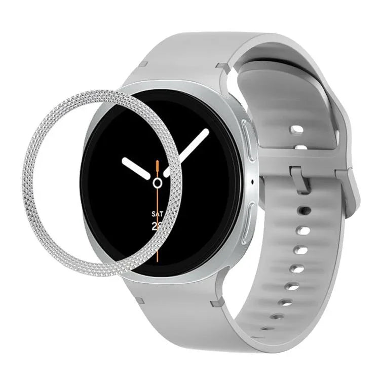 Rhombic Texture Bezel and Solid Color Stitched Silicone Watch Band, For Samsung Galaxy Watch8 44mm, For Samsung Galaxy Watch8 40mm