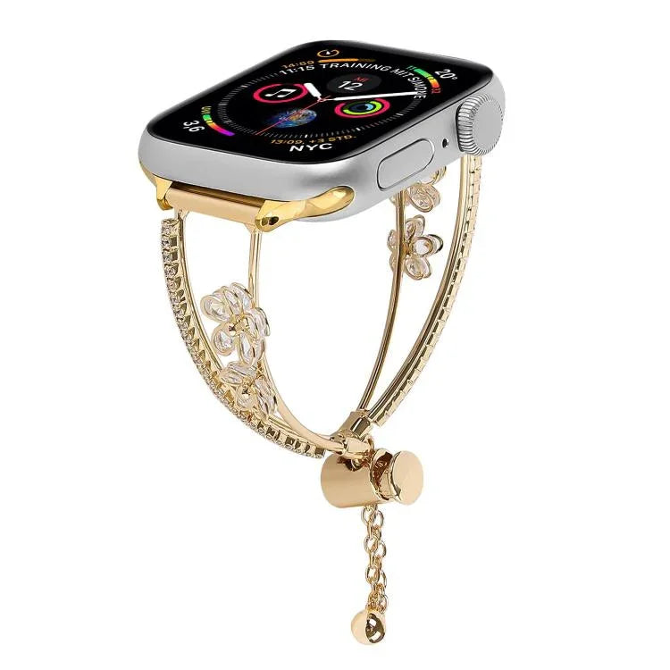 Copper-Inlaid Zircon 5-petal Flower Bracelet Watch Band, For Apple Watch 46mm / 49mm / 45mm / 44mm, For Apple Watch 42mm / 41mm / 40mm / 38mm