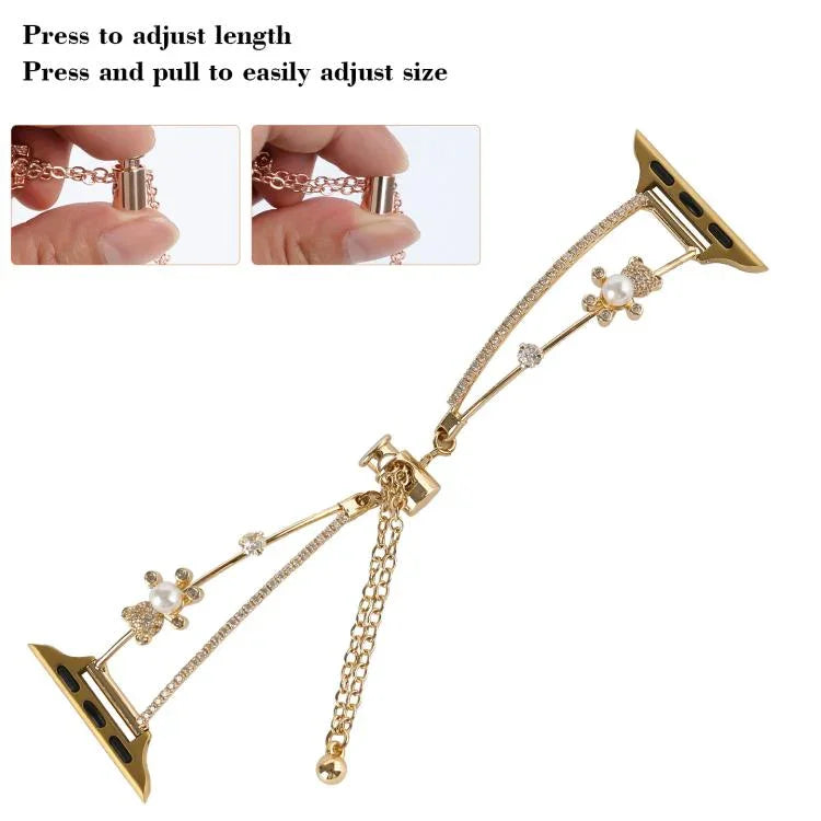 Copper-Inlaid Bear Zircon Bracelet Watch Band, For Apple Watch 46mm / 49mm / 45mm / 44mm, For Apple Watch 42mm / 41mm / 40mm / 38mm
