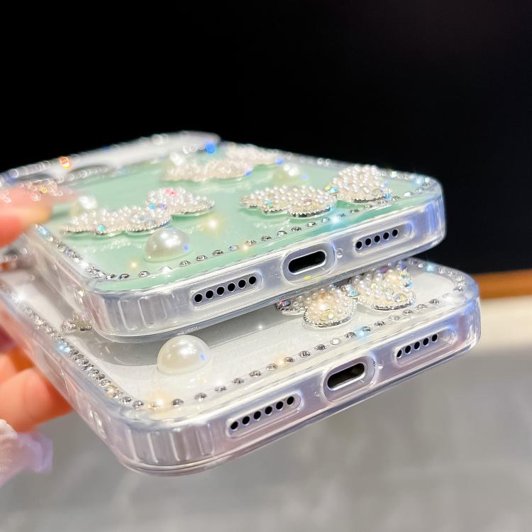 Diamond Glitter Pearl Butterfly Four-Corner Shockproof Phone Case, For iPhone 13