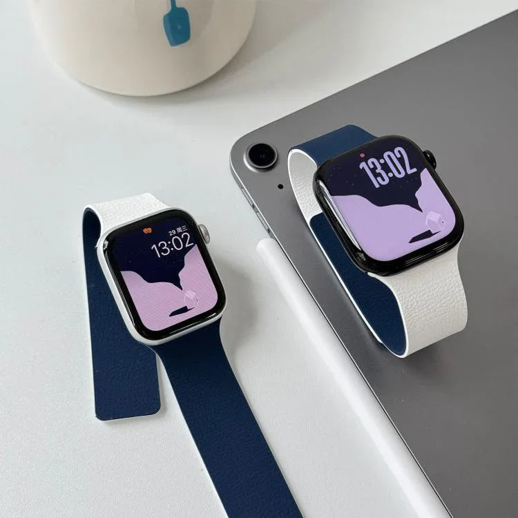 Two-tone Lychee-textured Magnetic Silicone Watch Band, For Apple Watch 46mm / 49mm / 45mm / 44mm, For Apple Watch 42mm / 41mm / 40mm / 38mm