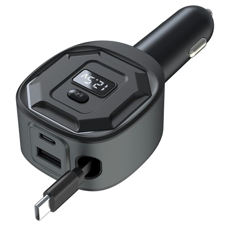 GE10 PD 65W Fast Charging Adapter Voltage Display Car Charger with Retractable Cable, GE10