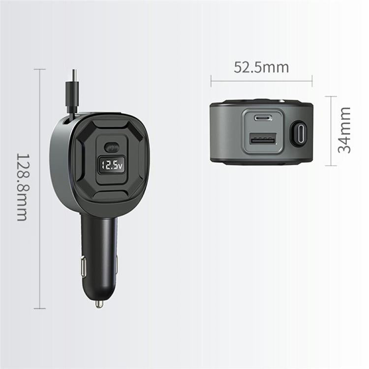 GE10 PD 65W Fast Charging Adapter Voltage Display Car Charger with Retractable Cable, GE10