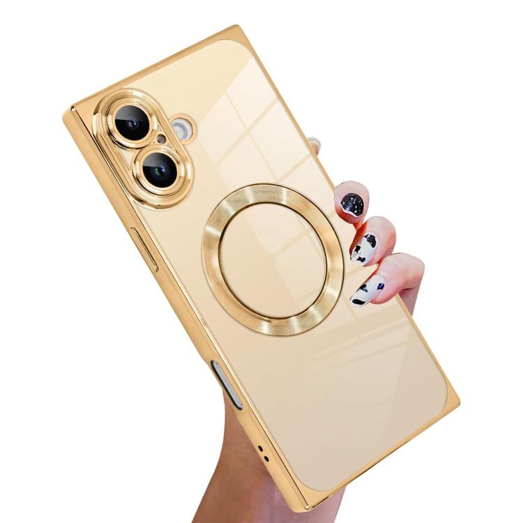 Right Angle Square Electroplated CD Pattern TPU MagSafe Phone Case, For iPhone 17 Pro Max, For iPhone 17 Pro, For iPhone 17, For iPhone Air, For iPhone 16 Pro Max, For iPhone 16 Pro