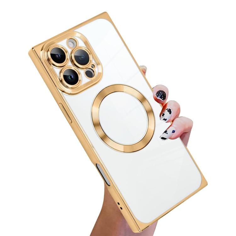 Right Angle Square Electroplated CD Pattern TPU MagSafe Phone Case, For iPhone 16 Plus, For iPhone 16, For iPhone 15 Pro Max, For iPhone 15 Pro, For iPhone 15 Plus, For iPhone 15