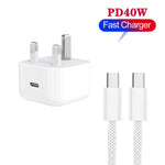 A3365 PD40W USB-C / Type-C Charger with Type-C to Type-C Data Cable, UK Plug, UK Plug + 2m Type-C Cable