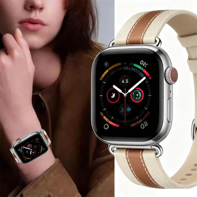 Genuine Leather Color Blocked Saddle Watch Band, For Apple Watch 46mm / 49mm / 45mm / 44mm, For Apple Watch 42mm / 41mm / 40mm / 38mm