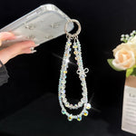 Sparkly Alloy Bow Crystal Double-Layer Phone Chain, Oval Crystal, Cushion Round Crystal, Wheel Crystal, Cube Sugar Crystal, Flower Ball Crystal, Strawberry Crystal