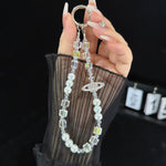 Elegant Retro Saturn Iridescent Cube Phone Chain, Gold, Pink, White, Purple