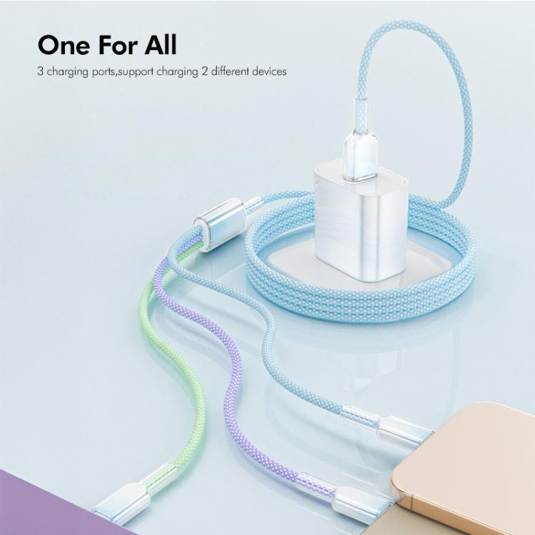 ENKAY 120W USB to Dual Type-C ＆ 8 Pin Nylon Braided Fast Charging Cable, Length: 1.2m, ENK-CB185