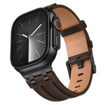 Crazy Horse Vegan Leather Stainless Steel Black Buckle Watch Band, For Apple Watch 46mm / 49mm / 45mm / 44mm