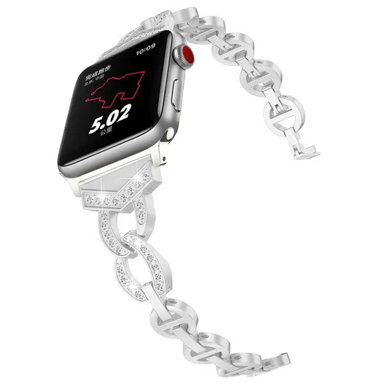 8-shaped VO Diamond-studded Solid Stainless Steel Wrist Strap Watch Band for Apple Watch Series 3 & 2 & 1 38mm