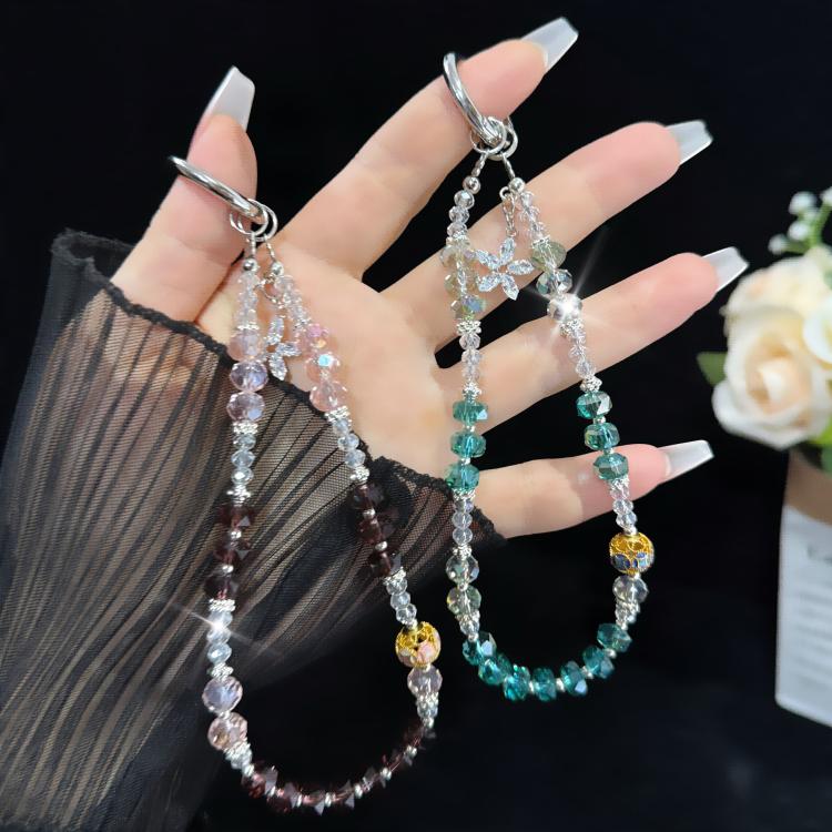 Drilled Floral Crystal Star Necklace, Pink, Green, Blue, Black
