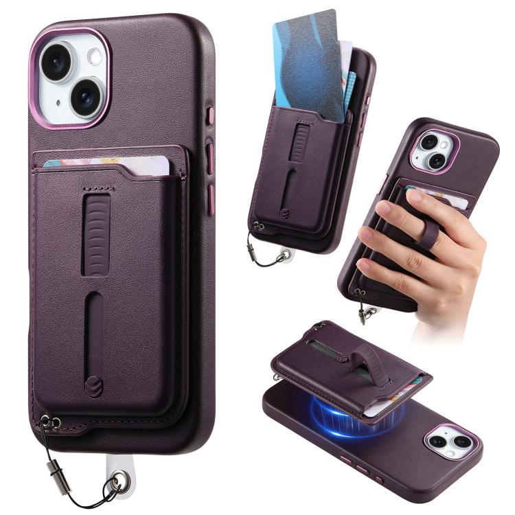 Detachable Magnetic Card Bag Phone Case with Finger Ring Grip & Anti-loss Rope, For iPhone 14, For iPhone 14 Pro, For iPhone 14 Pro Max