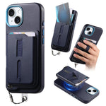 Detachable Magnetic Card Bag Phone Case with Finger Ring Grip & Anti-loss Rope, For iPhone 14, For iPhone 14 Pro, For iPhone 14 Pro Max