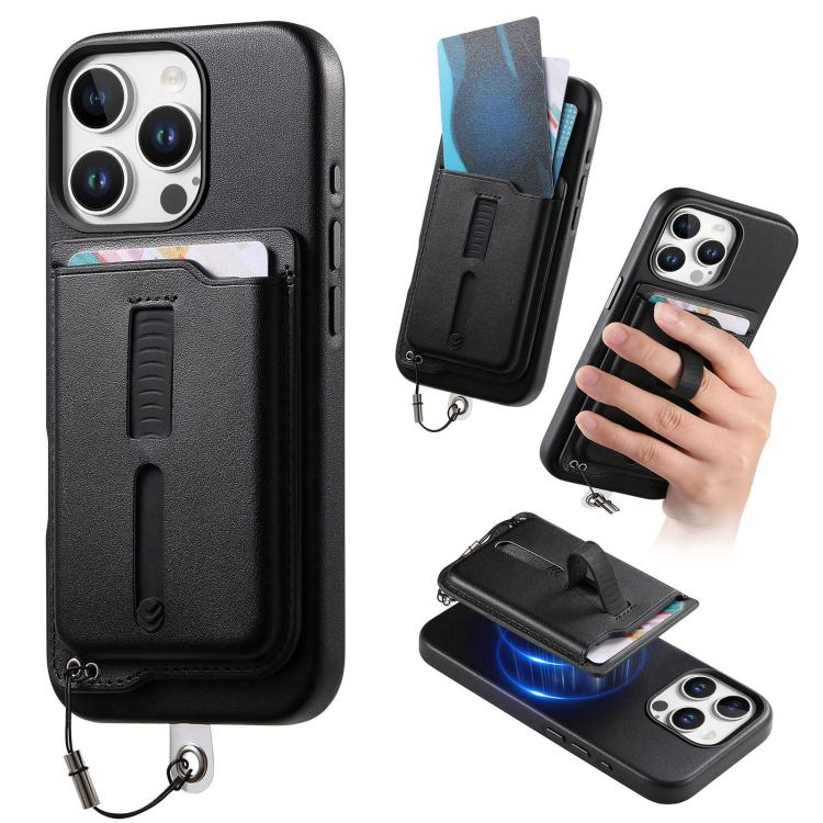 Detachable Magnetic Card Bag Phone Case with Finger Ring Grip & Anti-loss Rope, For iPhone 14, For iPhone 14 Pro, For iPhone 14 Pro Max