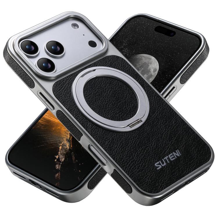 Suteni G6 Crazy Horse Texture Electroplated 360 Rotation Holder Magnetic Phone Case, For iPhone 17 Pro Max, For iPhone 17 Pro, For iPhone 17, For iPhone 16 Pro Max, For iPhone 16 Pro, For iPhone 16, For iPhone 15 Pro Max, For iPhone 15 Pro, For iPhone ...