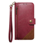 Splicing Zipper Wallet Vegan Leather Phone Case with Strap, For iPhone 17 Pro Max, For iPhone 17 Pro, For iPhone 17, For iPhone Air, For iPhone 16 Pro Max, For iPhone 16 Pro, For iPhone 16 Plus, For iPhone 16