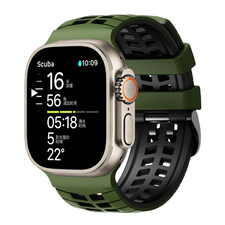 Double Holes Two Color Tire Texture Silicone Watch Band, For Apple Watch 49mm / 46mm / 45mm / 44mm