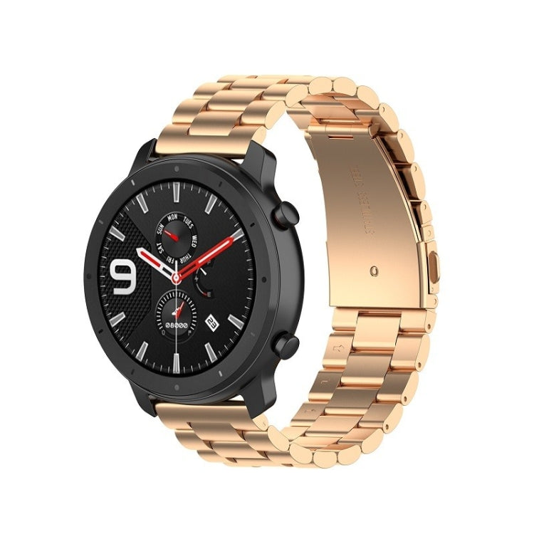 Suitable For Samsung Gear S2 Sport / Galaxy Watch Active 2 Universal 20mm Stainless Steel Metal Strap Three Beads, black, Silver, gold, rose gold