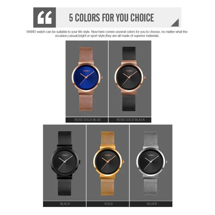 Skmei 1595 Fashion Elegant Scale Free Steel Mesh Belt Women's Watch Waterproof Business Student Quartz Watch Female