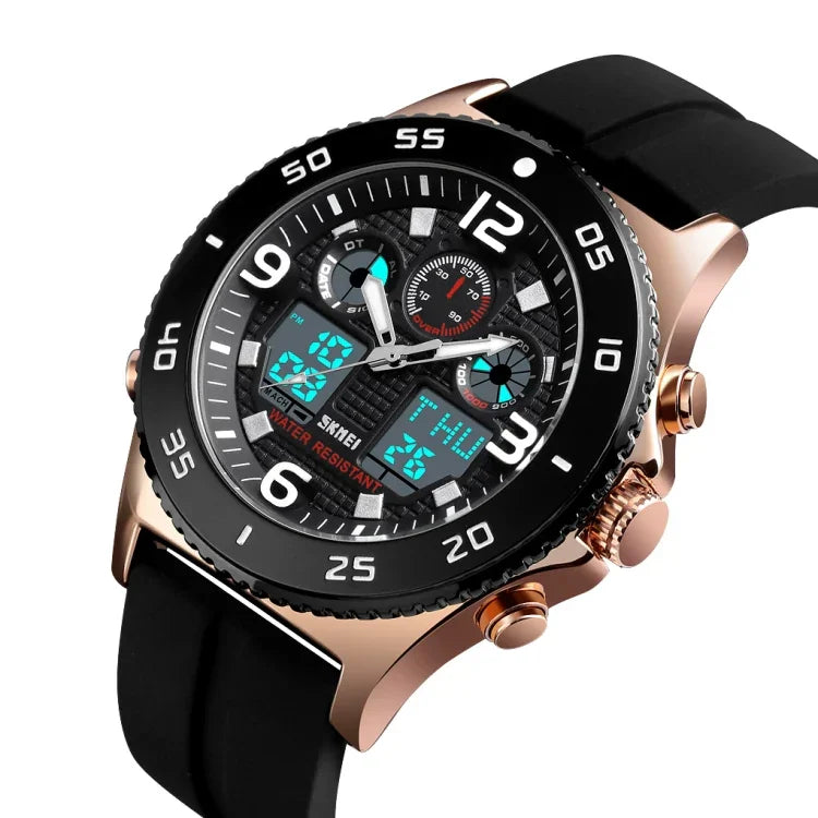 SKMEI 1538 Multi-Function Time Large Dial Steel Belt Men  Casual Sports Electronic Watch