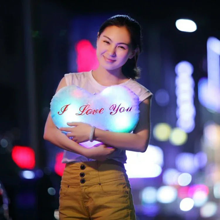 Heart Shaped English Letter Pattern Glowing Light Plush Pillow Toy Cushion