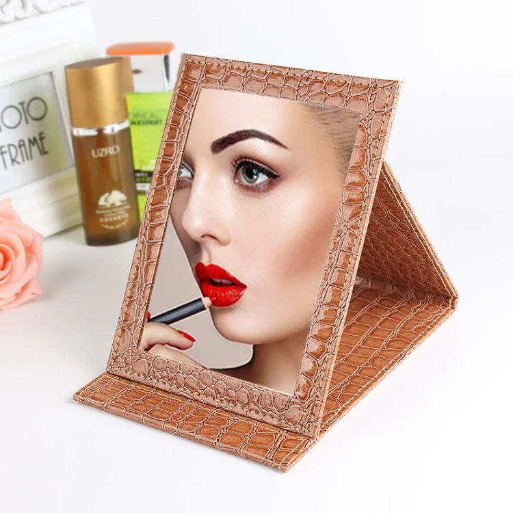 Square Stand Leather Make Up Mirror Alligator Pattern Portable Cosmetic Mirror, Black L 18x25.5x1.6CM, Black M15x20.5x1.6CM, Black S 12x17.5x1.6CM, Brown L 18x25.5x1.6CM, Brown M15x20.5x1.6CM, Brown S 12x17.5x1.6CM, Red L 18x25.5x1.6CM, Red M15x20.5x1....