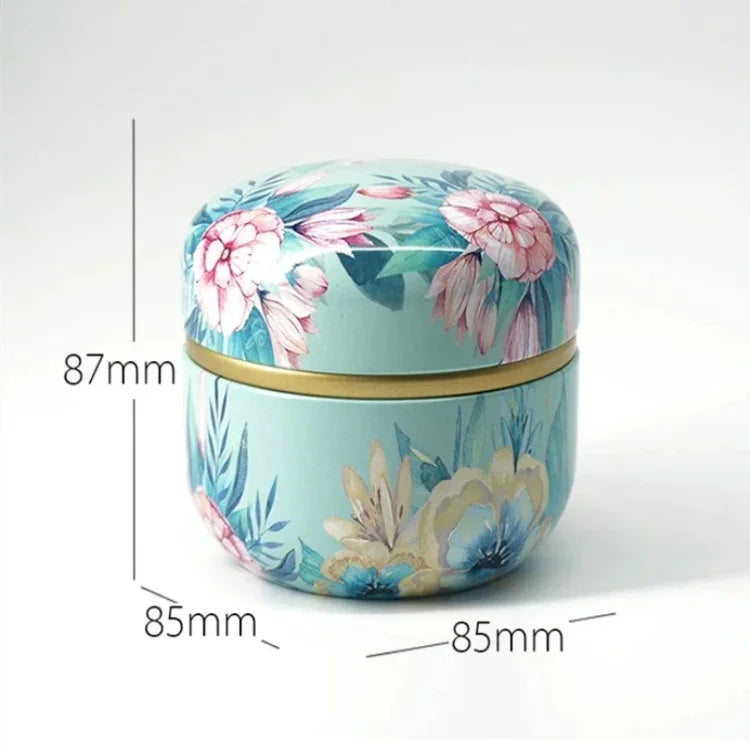 HOOMIN Tea Box Tea Jar Storage Holder Tea Caddies Matcha Container Mini Coffee Powder Organizer Cans Multifunction Round Metal, Cherry color, Moshan blossom