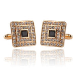Classic Luxury Rhinestone Crystal Square Custom Enamel Men Cufflink Male French Shirt Cuff links Wedding, Light Yellow Gold Color, Silver Plated