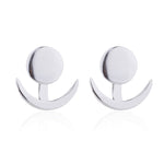 Trendy Crescent Moon Cute Ear Jackets Geometric Round Stud Earrings for Women, Silver
