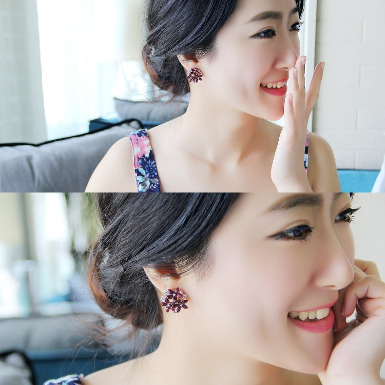 Fashion Zircon Rhinestone 3 Flower Stud Earrings for Women Jewelry, red, black