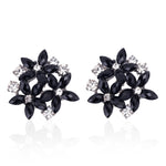 Fashion Zircon Rhinestone 3 Flower Stud Earrings for Women Jewelry, red, black