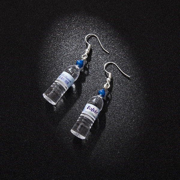 Personalized Mineral Water Bottles Earring Cute Simple and Elegant Earring, pink, blue