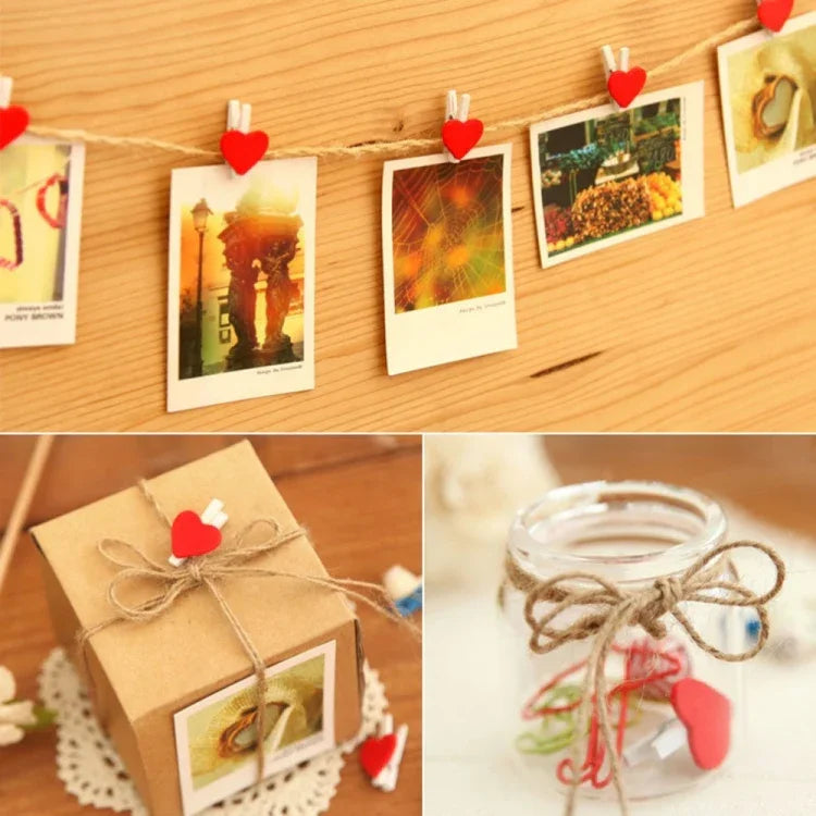 50 PCS Mini Red Heart Love Wooden Photo Paper Peg Pin Clothespin Craft Postcard Clips, Postcard Clips