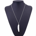 Vintage Long Necklace Jewelry Simple Feather Pendant Necklaces, Gold, Silver