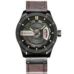 CURREN M8301 Men Military Sports Watch Quartz Date Clock Leather Wristwatch, black case orange, black case red, black case black face deep brown band, black case grey face light brown band, black case blue