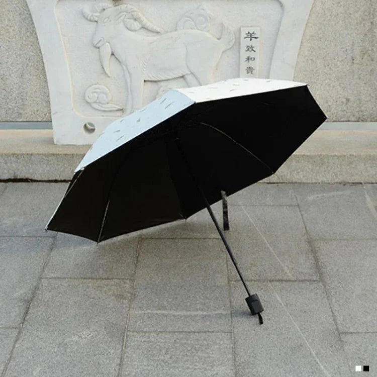 Feather Pattern Umbrella Dual-Use Three Folding Manual Control Portable Sunscreen Rain Umbrellas Windproof Parasol