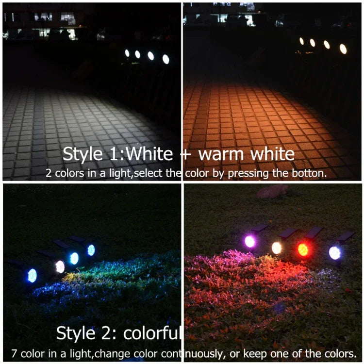 9 LEDs Solar Power Garden Lights LED Outdoor Garden Adjustable IP65 Waterproof Light, Colorful Changing, Warm White + White Light