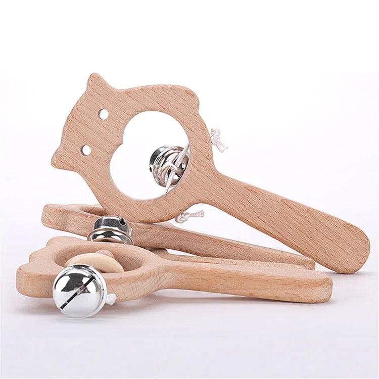 Baby Puzzle Early Education Hand Rattle Wooden Toy, Bear Bell, Bear Big Bead, Bear Small Bead, Bear Single Bead, Owl Bell