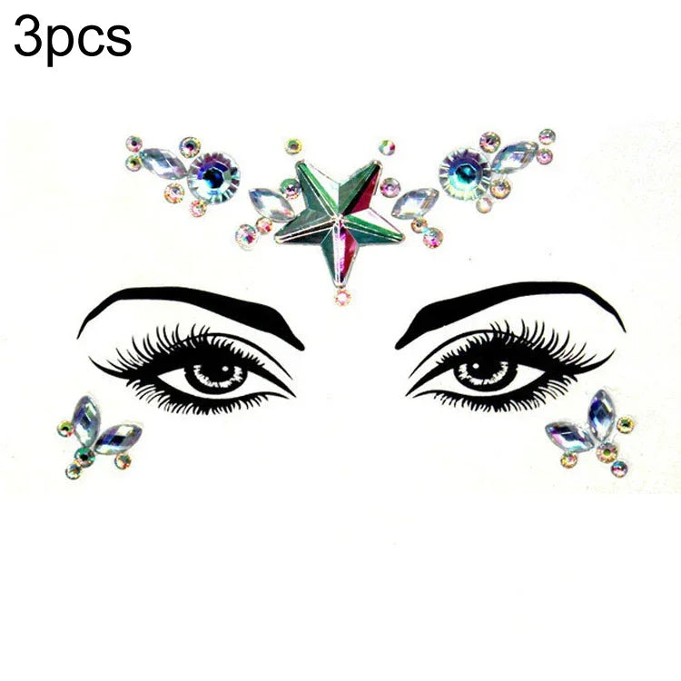 3 PCS  Forehead Green Masquerade Makeup Acrylic Face Sticker, YT-46, YT-47, YT-48, YT-49, YT-50, YT-51, YT-52, YT-53-01, YT-53-02, YT-54, YT-55, YT-56, YT-57, YT-59, YT-60, YT-61, YT-65, YT-66, YT-67, YT-68, YT-69