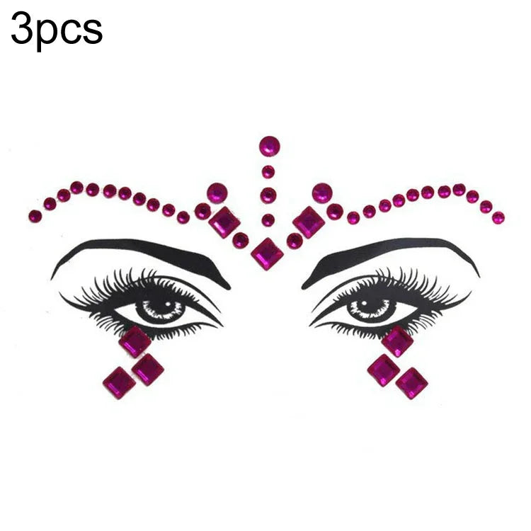 3 PCS  Forehead Green Masquerade Makeup Acrylic Face Sticker, YT-46, YT-47, YT-48, YT-49, YT-50, YT-51, YT-52, YT-53-01, YT-53-02, YT-54, YT-55, YT-56, YT-57, YT-59, YT-60, YT-61, YT-65, YT-66, YT-67, YT-68, YT-69