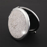 Diamond-encrusted Metal Double Side Folding Mini Portable Round Small Makeup Mirror, White, Red, Pink, Sky Blue, Green, Color White, Bright Black