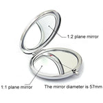 Diamond-encrusted Metal Double Side Folding Mini Portable Round Small Makeup Mirror, White, Red, Pink, Sky Blue, Green, Color White, Bright Black