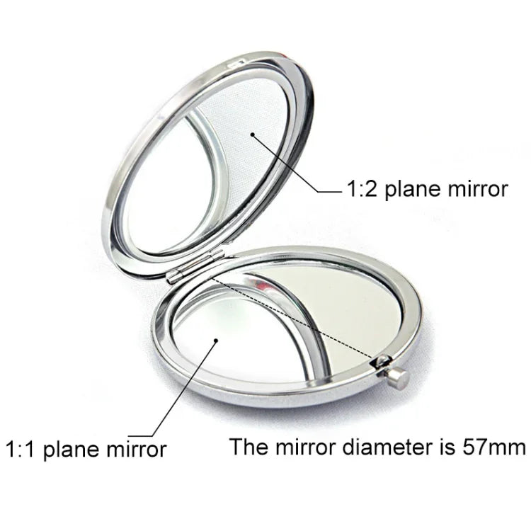 Diamond-encrusted Metal Double Side Folding Mini Portable Round Small Makeup Mirror, White, Red, Pink, Sky Blue, Green, Color White, Bright Black