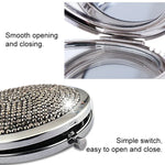 Diamond-encrusted Metal Double Side Folding Mini Portable Round Small Makeup Mirror, White, Red, Pink, Sky Blue, Green, Color White, Bright Black