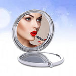 Diamond-encrusted Metal Double Side Folding Mini Portable Round Small Makeup Mirror, White, Red, Pink, Sky Blue, Green, Color White, Bright Black